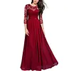 Medium-long Sleeve Chiffon Dress Round Neck Stitching Lace Dress Evening Dress Black Dresses