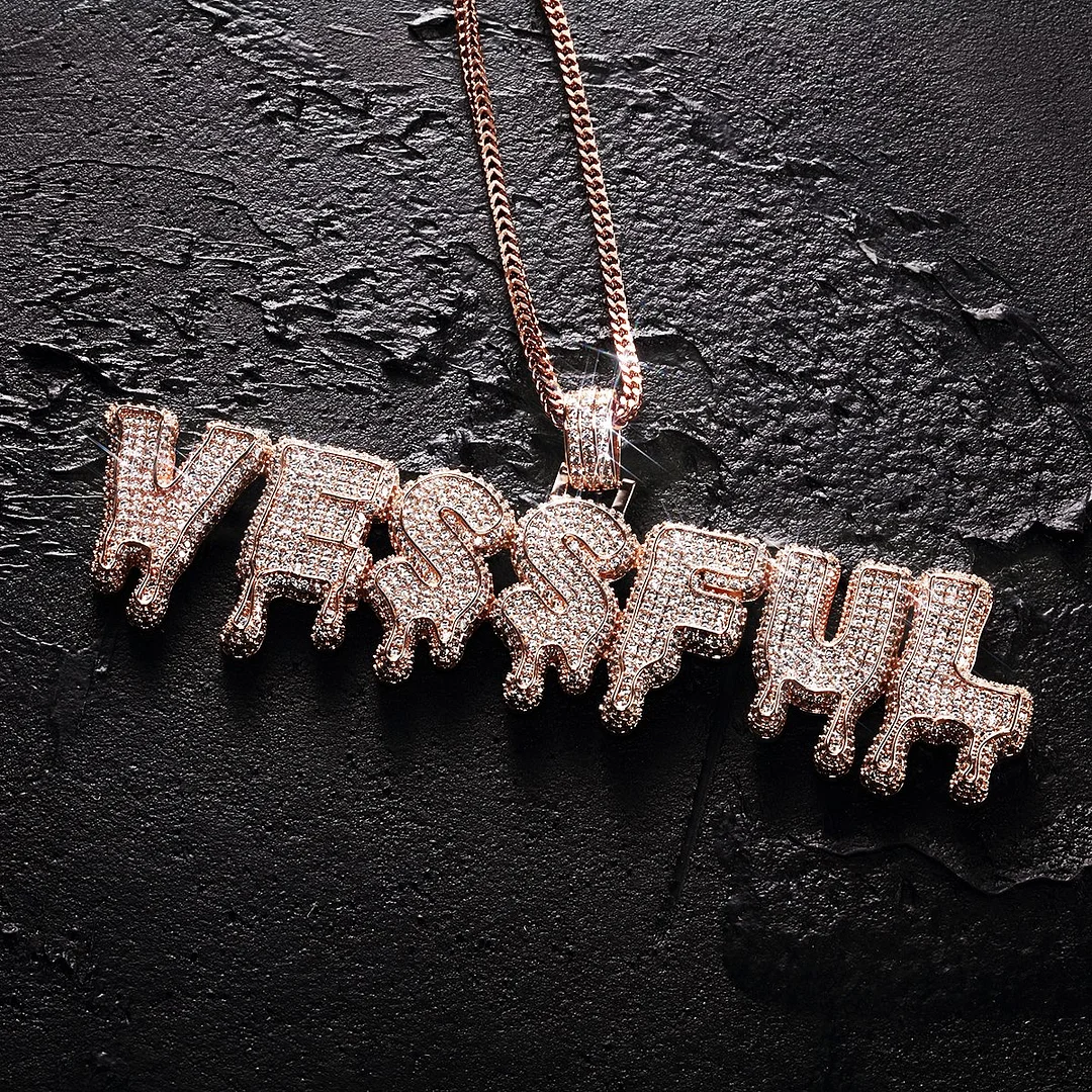 Rose Gold Custom Name Fashion Letter Dripping Wax Pendant-VESSFUL