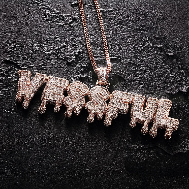 Rose Gold Custom Name Fashion Letter Dripping Wax Pendant-VESSFUL