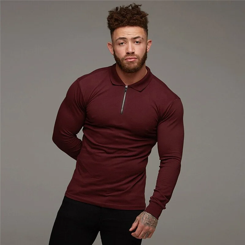 Men's Workout Shirt Running Shirt Patchwork Zipper Long Sleeve Top Athletic Athleisure Winter Cotton Breathable Soft Quick Dry Running Jogging Training Sportswear Activewear Solid Colored Wine Red