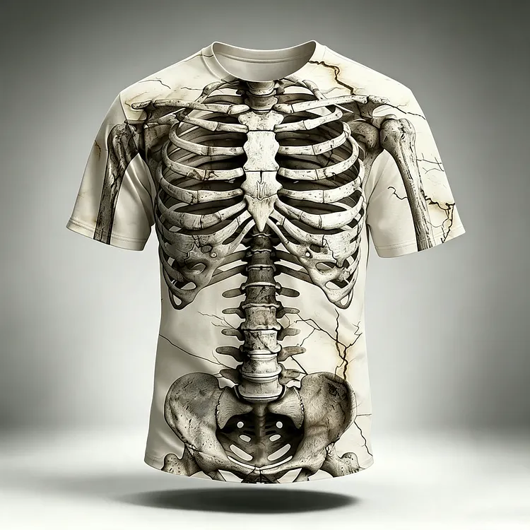 Men's 3d Skull Print Graphics Short Sleeve Crewneck T-shirt