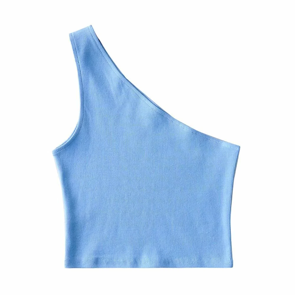 Churchf Churchf Autumn / Winter Ebay Sleeveless Diagonal Shoulder Vest Female Ins Fashion Wear A Slim Open Shoulder Short Crop Top