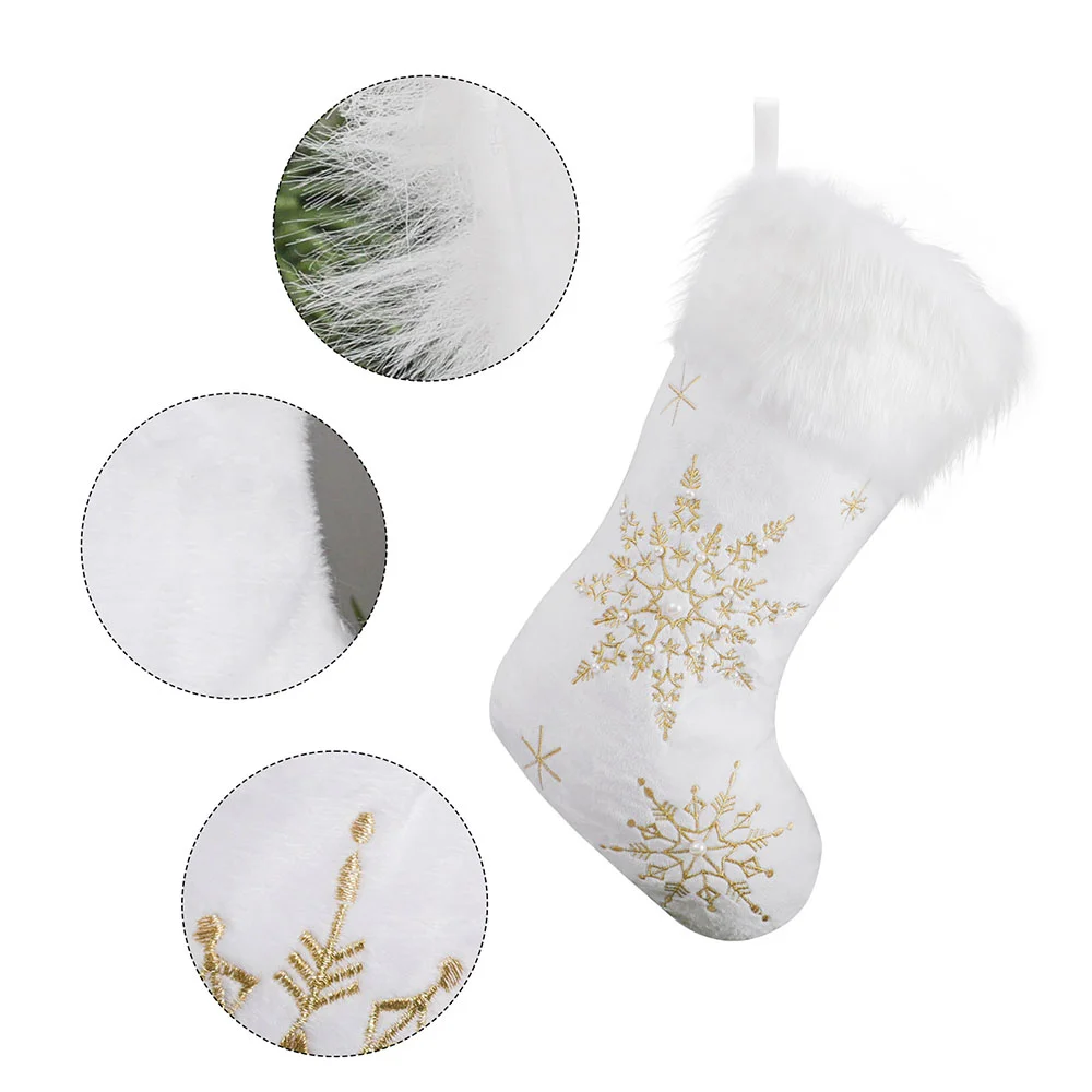 Gold and silver pearl flannel snowflake Christmas sock Christmas ornaments
