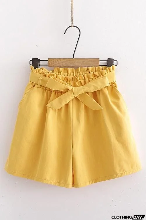 Bow Tie Elastic Waist Shorts