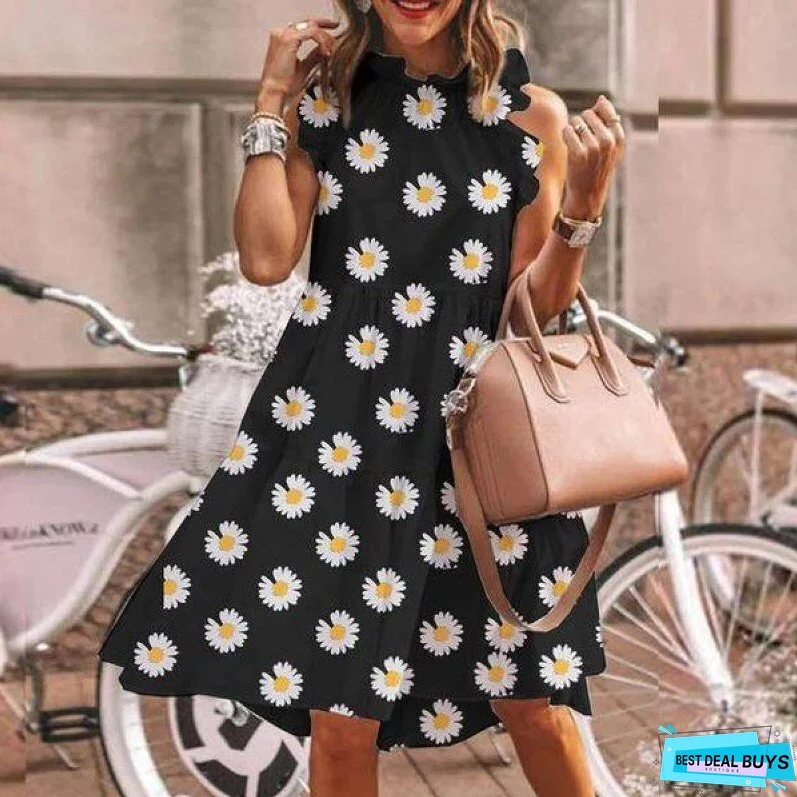 Elegant Butterfly Sleeveless Mini Dress Summer Colorful Dot Print Women Beach Sundress Retro Casual O-Neck Party Dress Vestidos