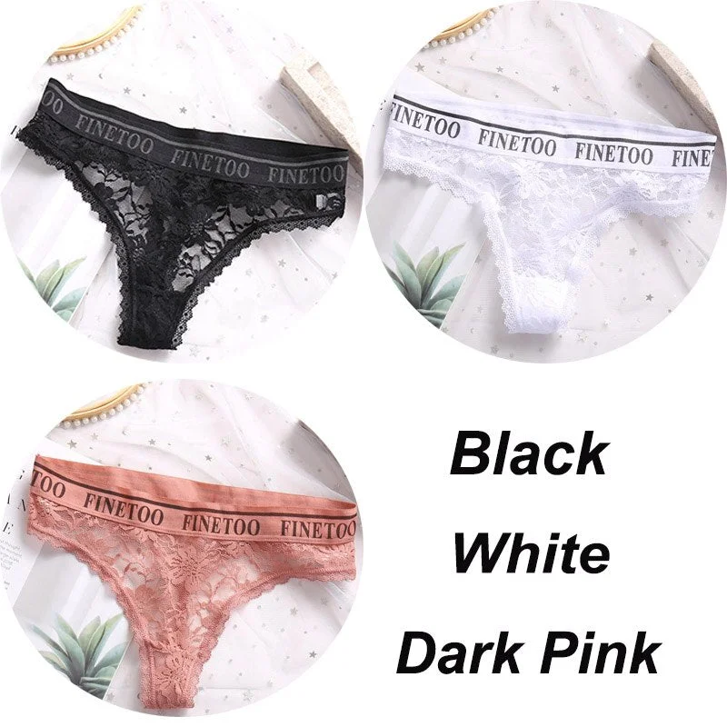 3PCS/Set Women Lace Panties Sexy G-string Underwear Female Underpants Floral Solid Color Briefs Lingerie Sexy Thong Panties M-XL