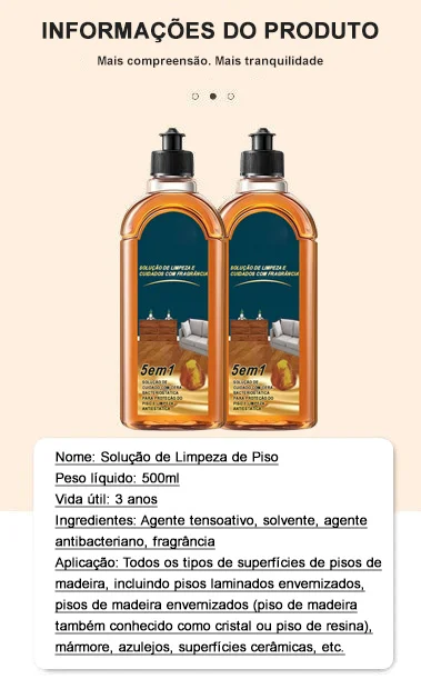 Limpa Piso, Removedor de Manchas e Odores de Ação Dupla, Protege Acabamentos Naturais de Pisos