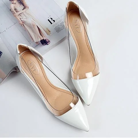 Spring pointed toe single shoes transparent nude color small fresh high-heeled shoes female stiletto summer