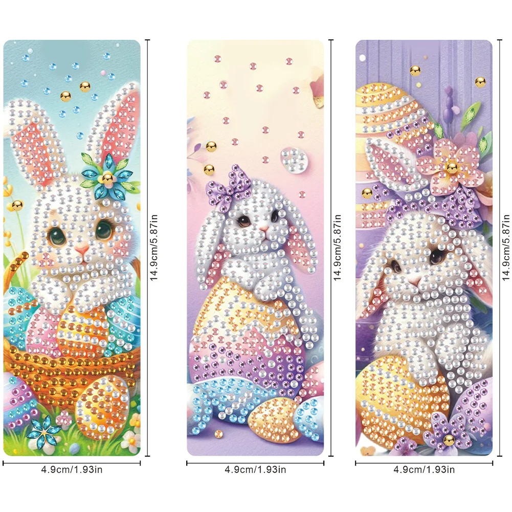 5D DIY 3Pcs Easter Rabbit Special Shape Diamond Painting Bookmark Making Kit
