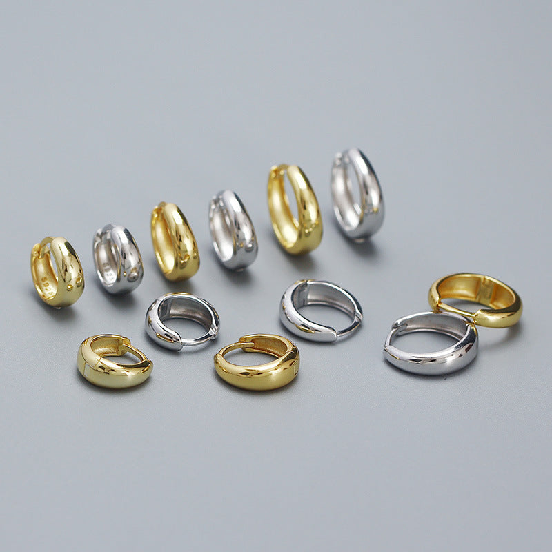 925 Sterling Silver Round Geometric Silver Polishing Stud Earrings