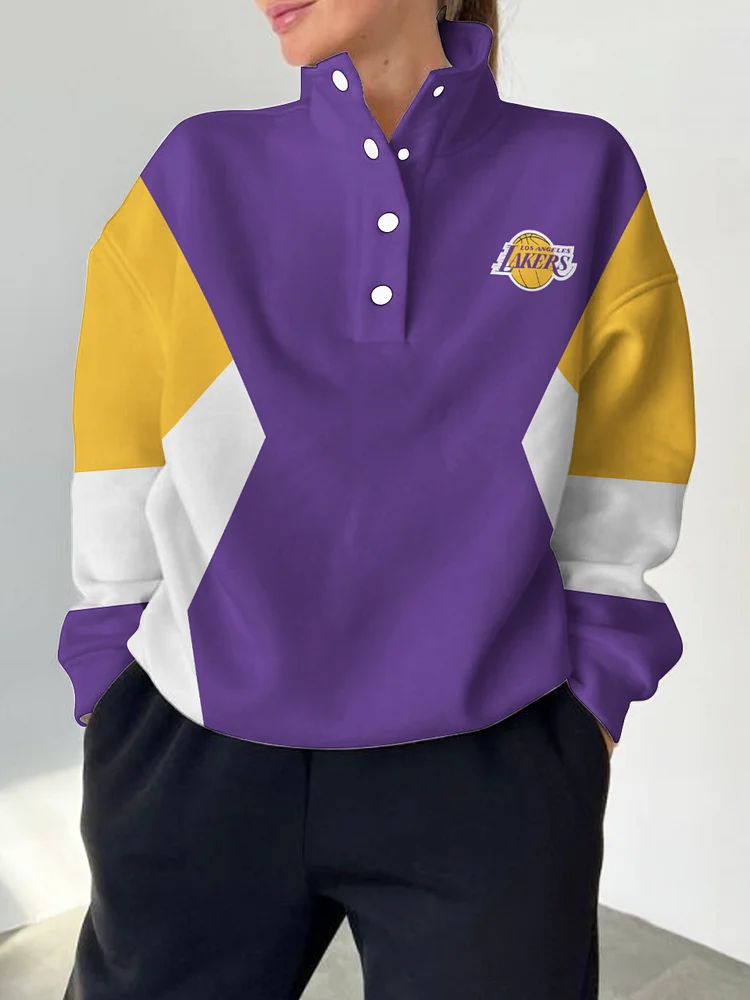 Los Angeles Lakers 2025 New Design Casual Snap Mockneck Pullover