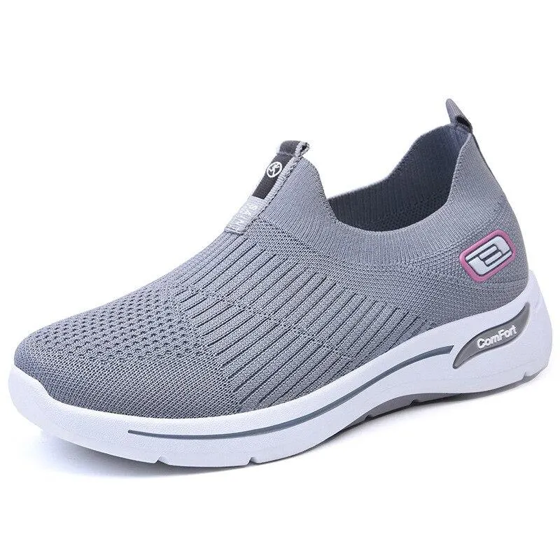 Women Leisure Sneakers Outdoor Mesh Soft Bottom Sport Shoes Vintage Solid Slip on Breathable Shoes Sneakers Women Zapatos Mujer