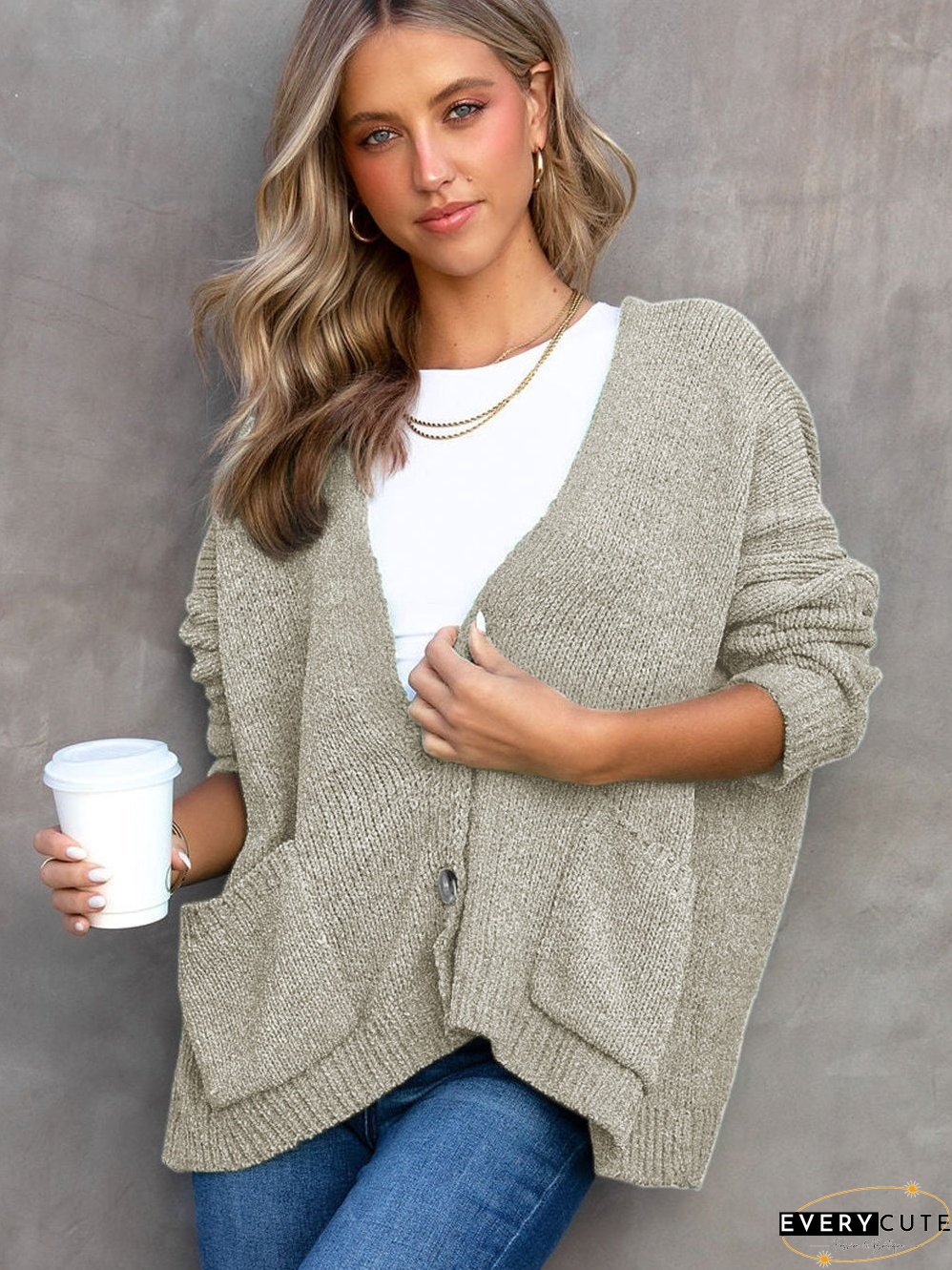 Solid Color Knit Cardigan
