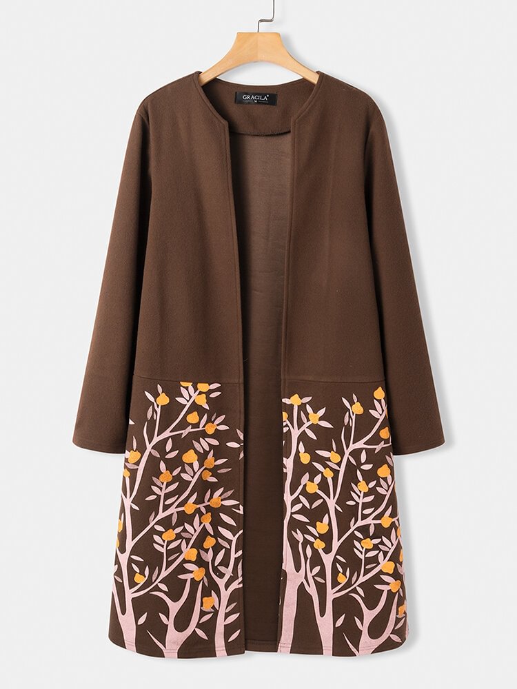 Vintage Flower Print Long Sleeves Casual Coats For Women - BlackFridayBuys