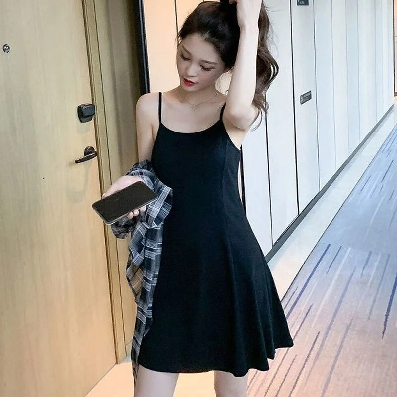 tlbang Dress Women Simple Casual Solid Fit High Waist Summer Retro New Arrival Elegant Ladies Cozy Mujer Ulzzang Ins Female