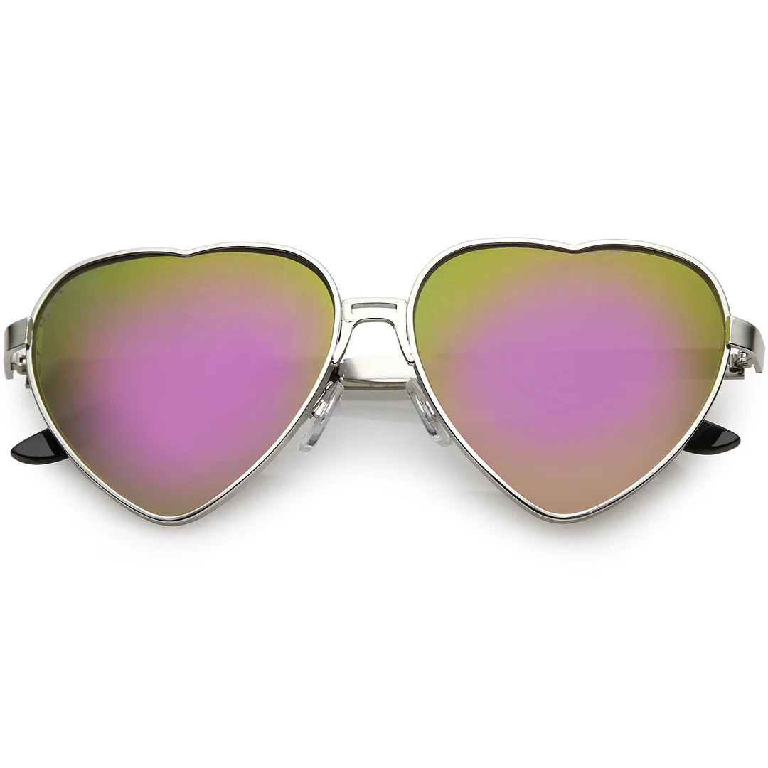 Women's Cute Metal Heart glasses Colored Mirror Lens 60mm