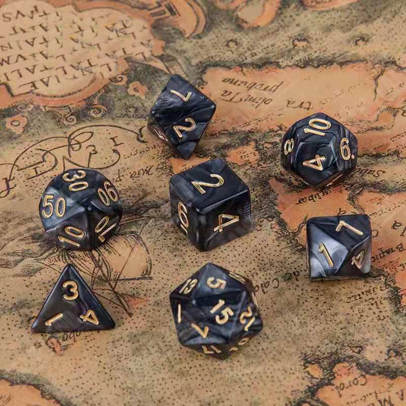 Shining Black Gold DnD Dice Set