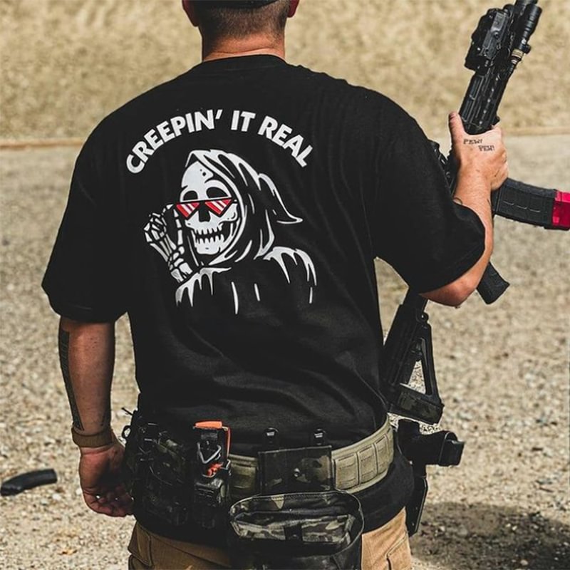 CREEPIN IT REAL printed loose T-shirt designer -  
