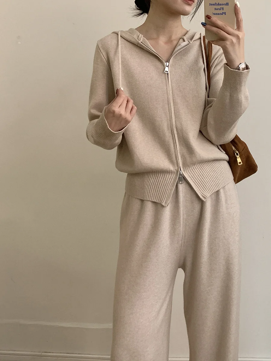 Athvotar Athvotar Sweater Set Women Loose Soft Jacket Sweater Cardigan + Wide Leg Pants Two Sets
