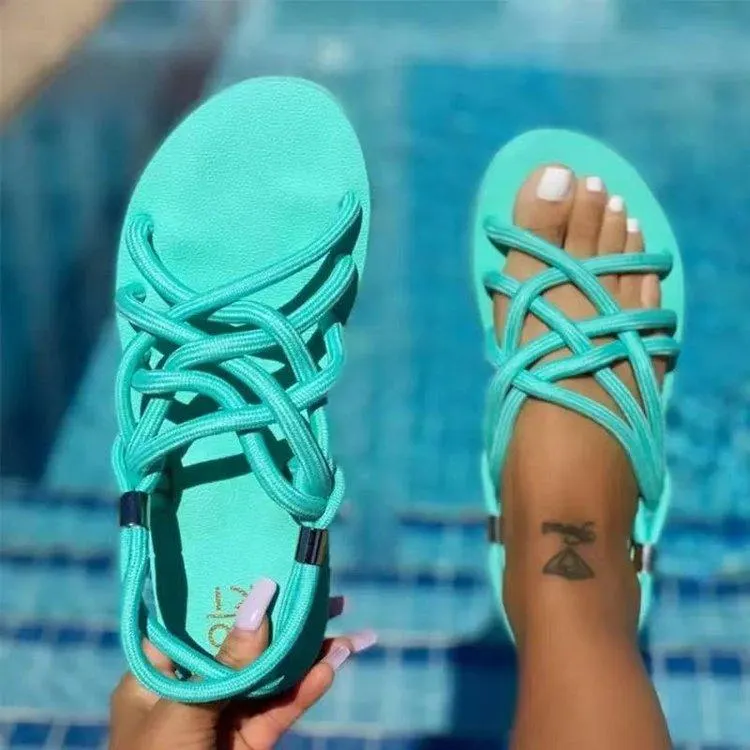 Comfy Beach Shoes Spring Women Rope Sandals Cute Shoes Casual Braided Fashion Flats Sandal Woman Summer Beach Slides Slip-on