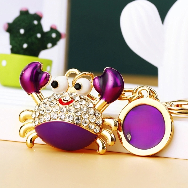 Cute Minimalist Crab Metal Inlay Rhinestones Women’s Keychain