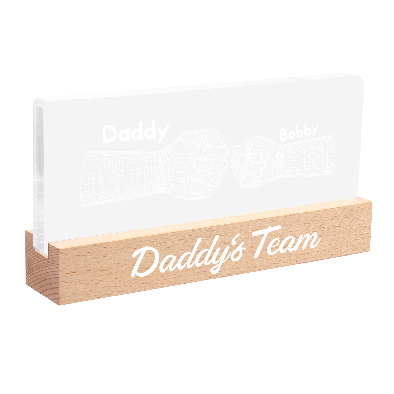 2 Names Personalised Fist Bump Pattern Night Light Custom Text LED Light Father's Day Gift for Dad