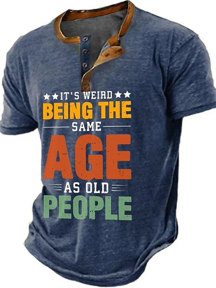 Men's Printing New Letters Short-sleeved Men Henry Retro Short-sleeved T-shirt