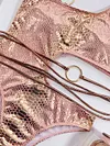 Snake-Print Asymmetric Bandage Split Bikini Swimsuit