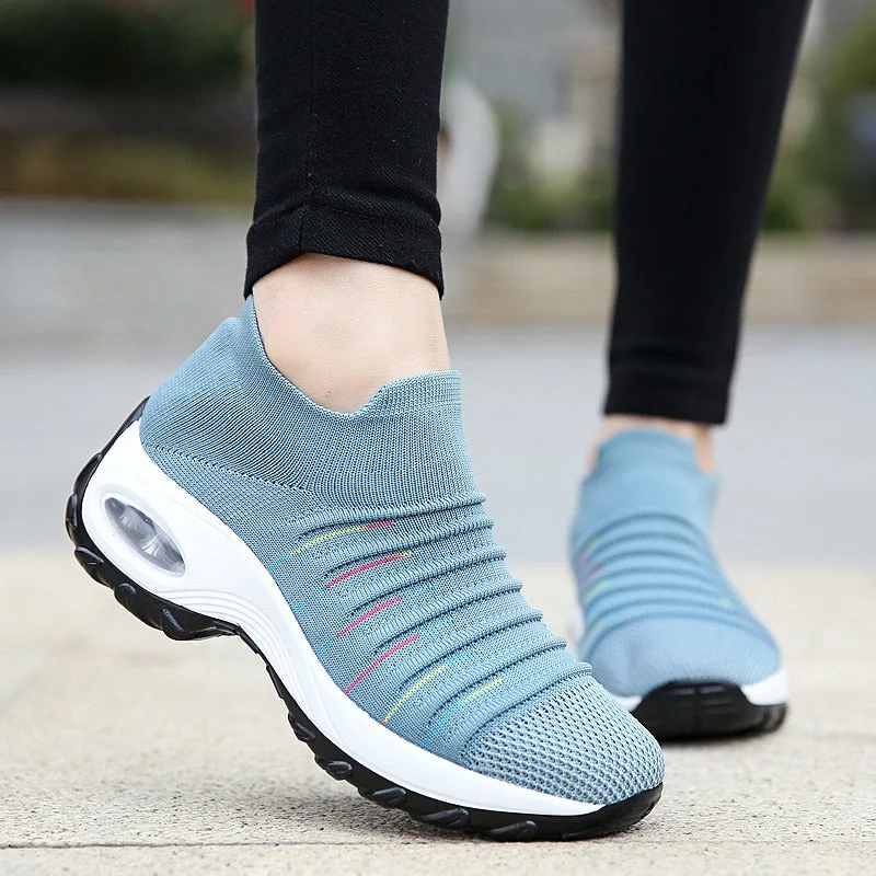 Women Fly-knit Breathable Sneakers Casual Height Increasing Shoes