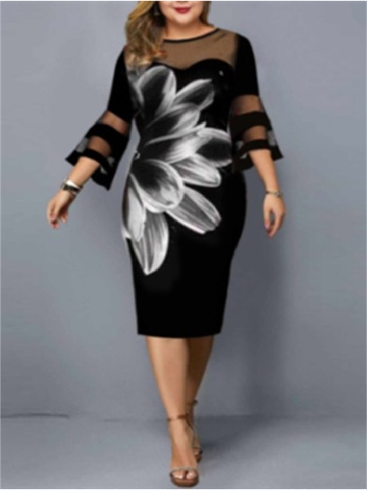 Digital Printed Screen Stitched Large Women's Black Dresses | EGEMISS