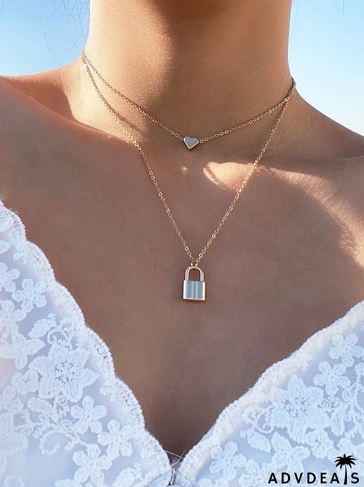 Lock Pendant Layered Necklace