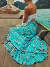 Floral-Print Off-The-Shoulder Top + Falbala Maxi Skirt Two Piece Suit
