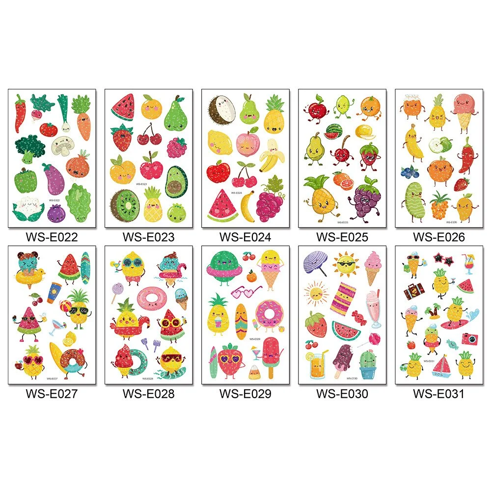 vegetable Fruit Cartoon Tattoo Stickers Fake Tattoos Paste on Face Arm Leg for Cute Kids Body Art Sticker