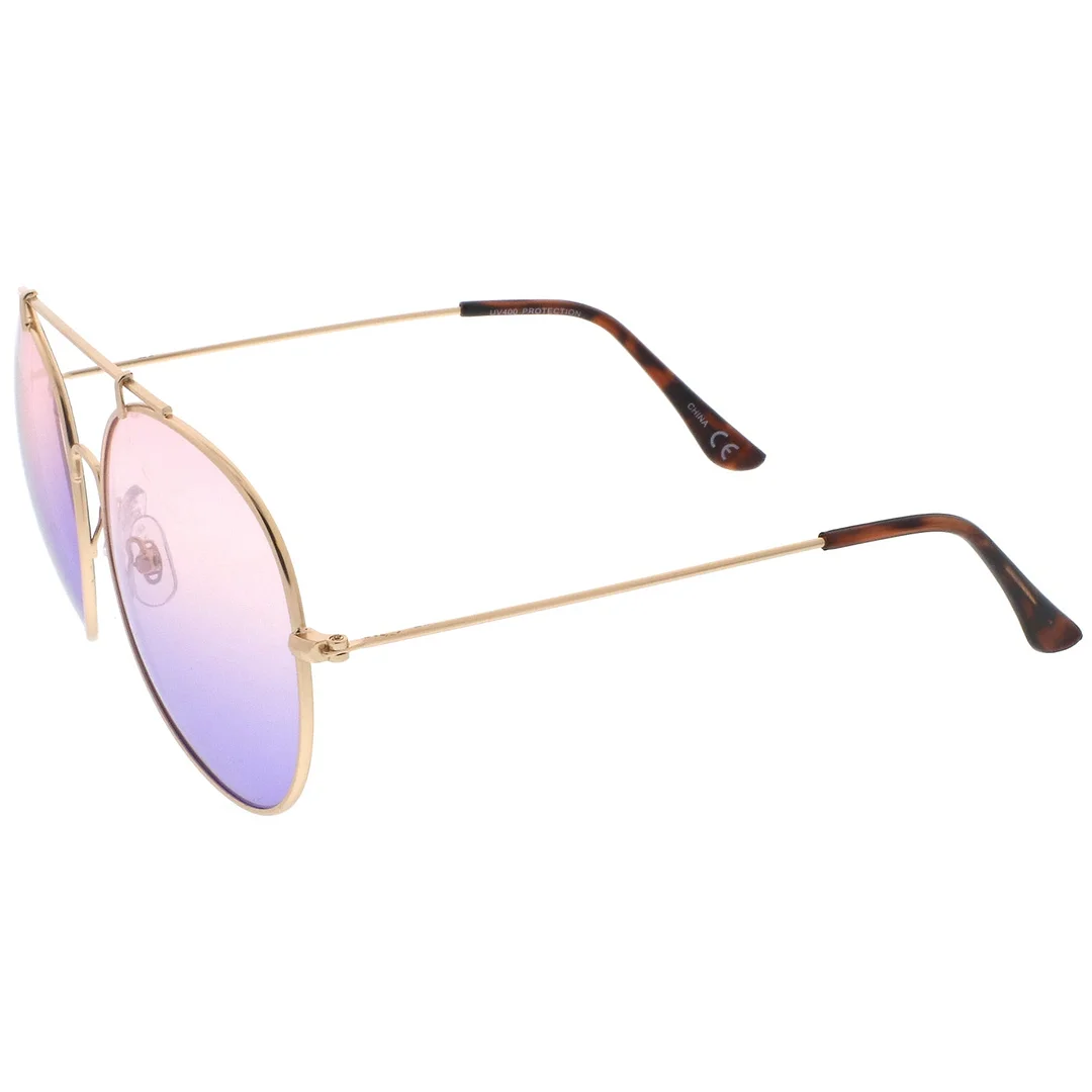 Oversize Metal Double Nose Bridge Slim Arms Gradient Round Lens Aviator glasses 64mm