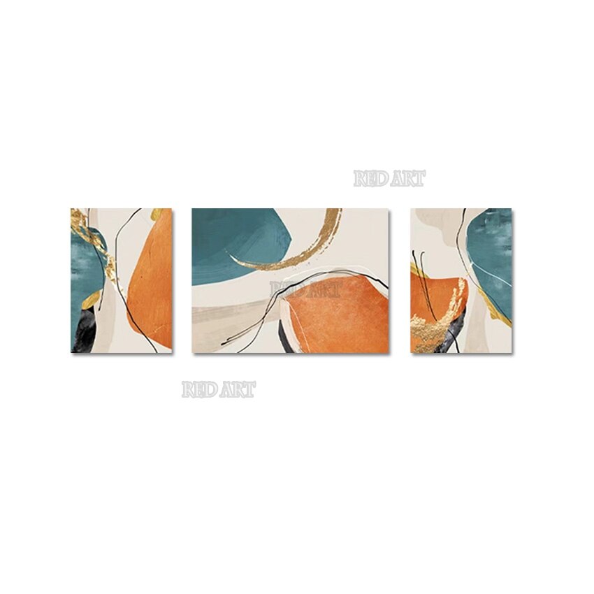 Handmade 3 Panels Abstract Gold Foil Artwork Oil Painting Unframed Canvas Large Art Wall Picture For Hotel Wall Decoration