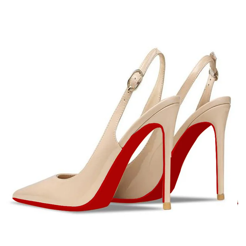 120mm/100mm Women's Sandals Pointed Toe Slingback Red Bottom Heels-MERUMOTE