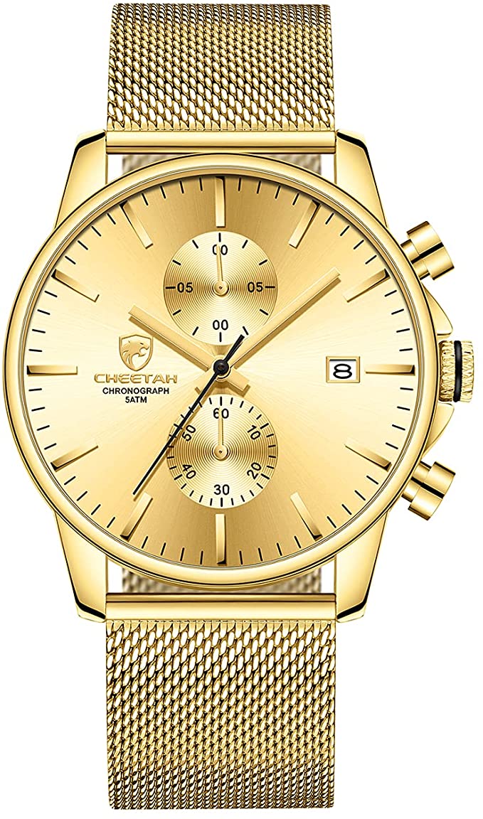 Mens Watch Fashion Sleek Minimalist Quartz Analog Mesh Stainless Steel Waterproof Chronograph Watches for Men with Auto Date  James Yang