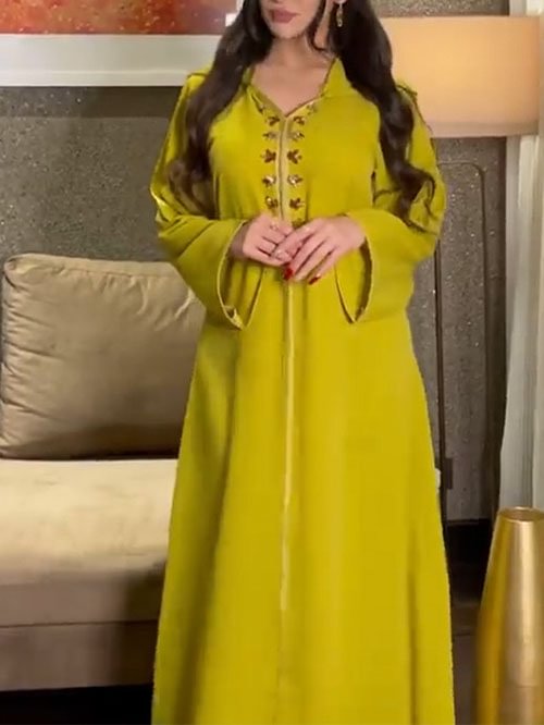 Lapel yellow robe dress