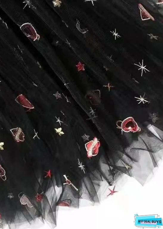 Plus Size Black Print High Waist Exra Large Hem Tulle Skirts Spring