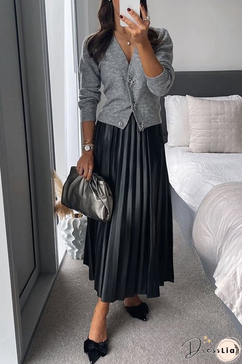 V Neck Button Down Rhinestone Bow Sweater Cardigan