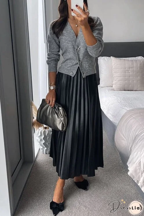 V Neck Button Down Rhinestone Bow Sweater Cardigan