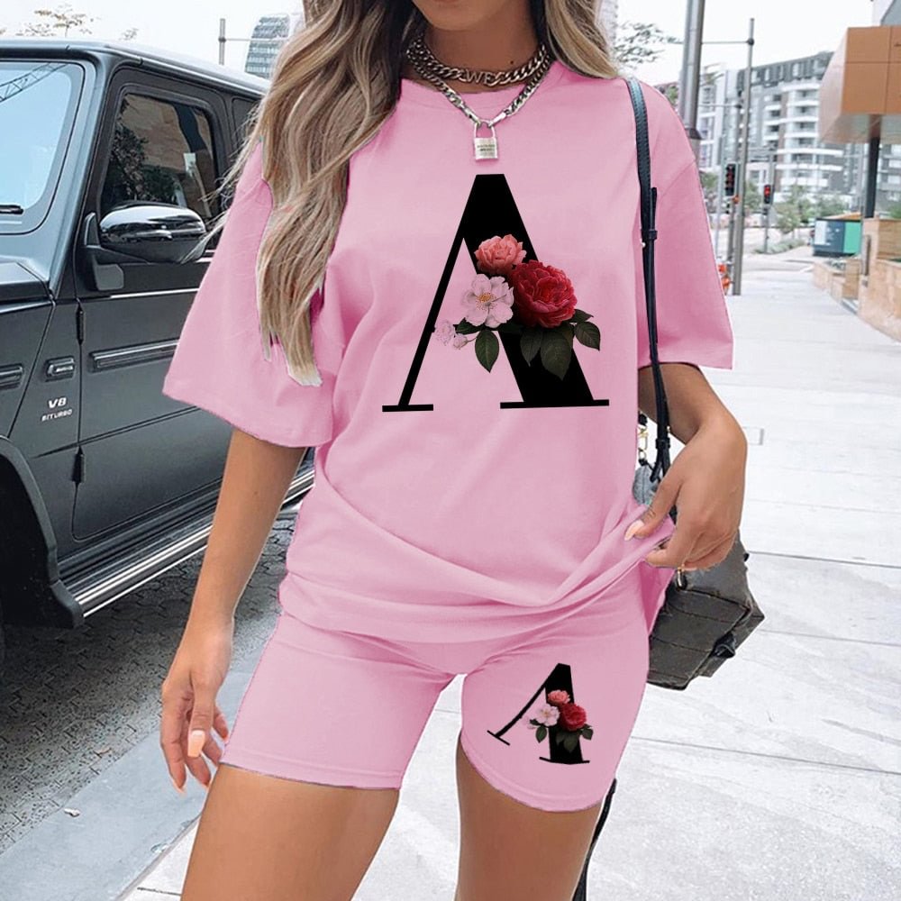 2021 Short Sleeve Sexy Tshirt And Pant Sports Suits Biker Shorts Two Piece Set Women Fashion Tracksuit Summer Outfits For Woman