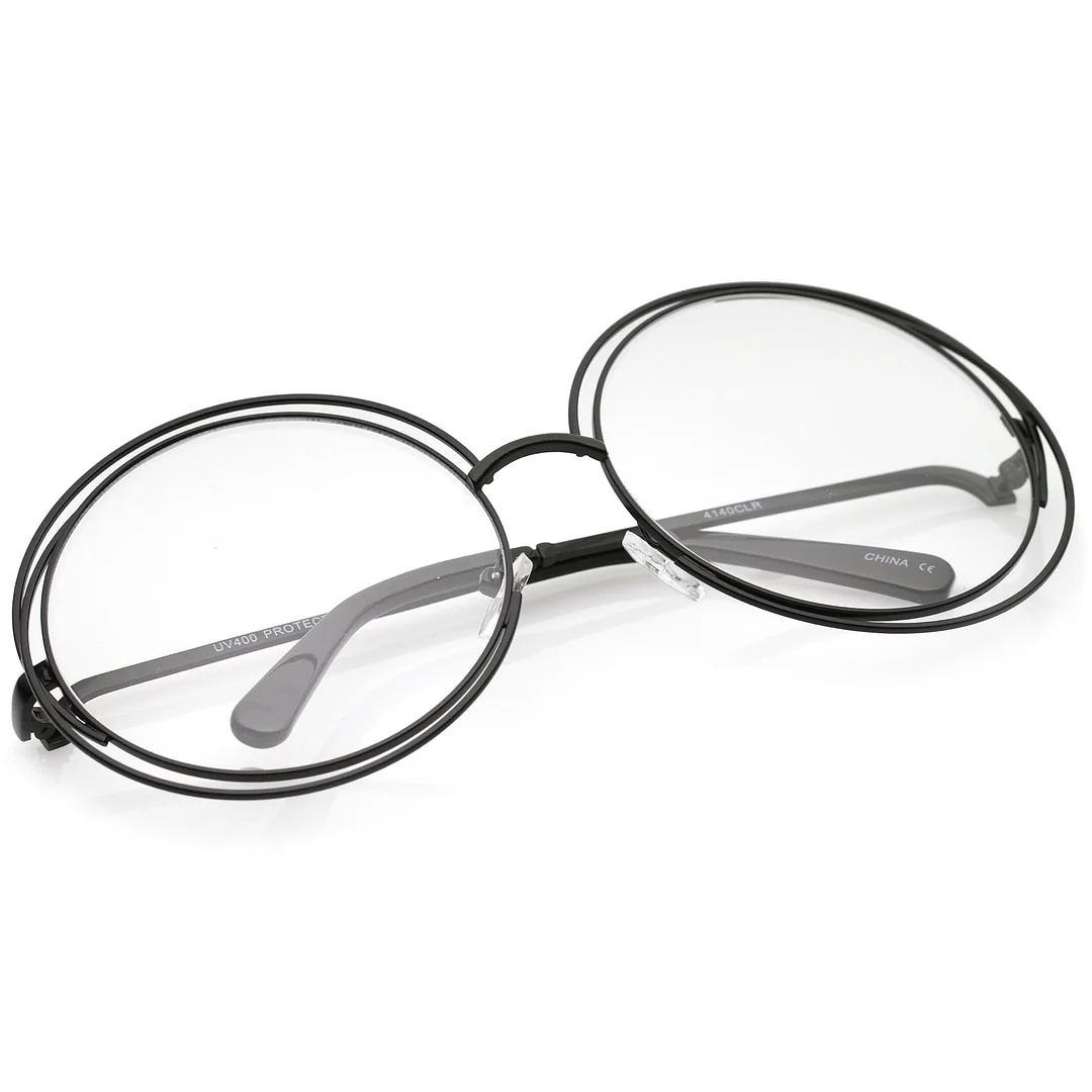 Women's Oversize Wire Frame Clear Lens Round Eyeglasses 62mm