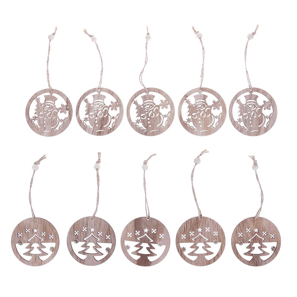 

10pcs Vintage Wood Round Christmas Tree New Year Xmas Home Party Decoration, 501 Original