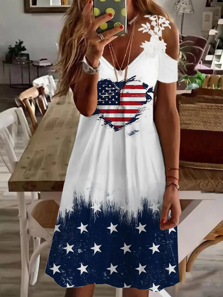 Women's Independence Day Flag Patriotic Element Print Dress