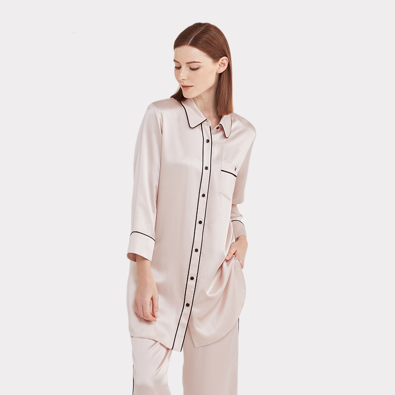 22 Momme Seidenpyjama im Hemdstil für Damen Langer- DE-RealSilkLife