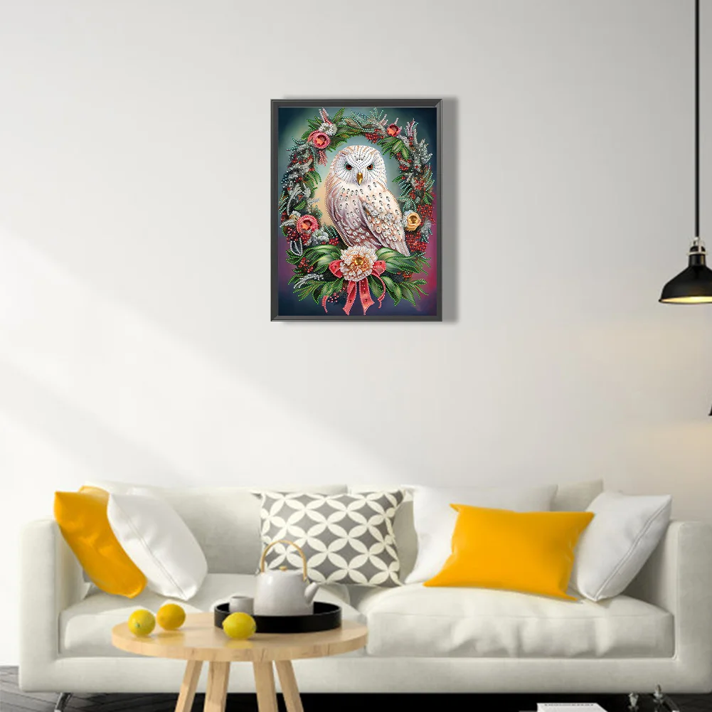 Diamond Painting - Partial Special Shaped Drill - Xmas Owl Wreath(Canvas|30*40cm)