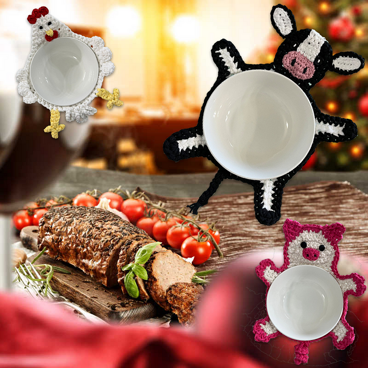 Microwavable Crochet Soup Bowl Cozy Pattern-Cow|Chicken|Piggy
