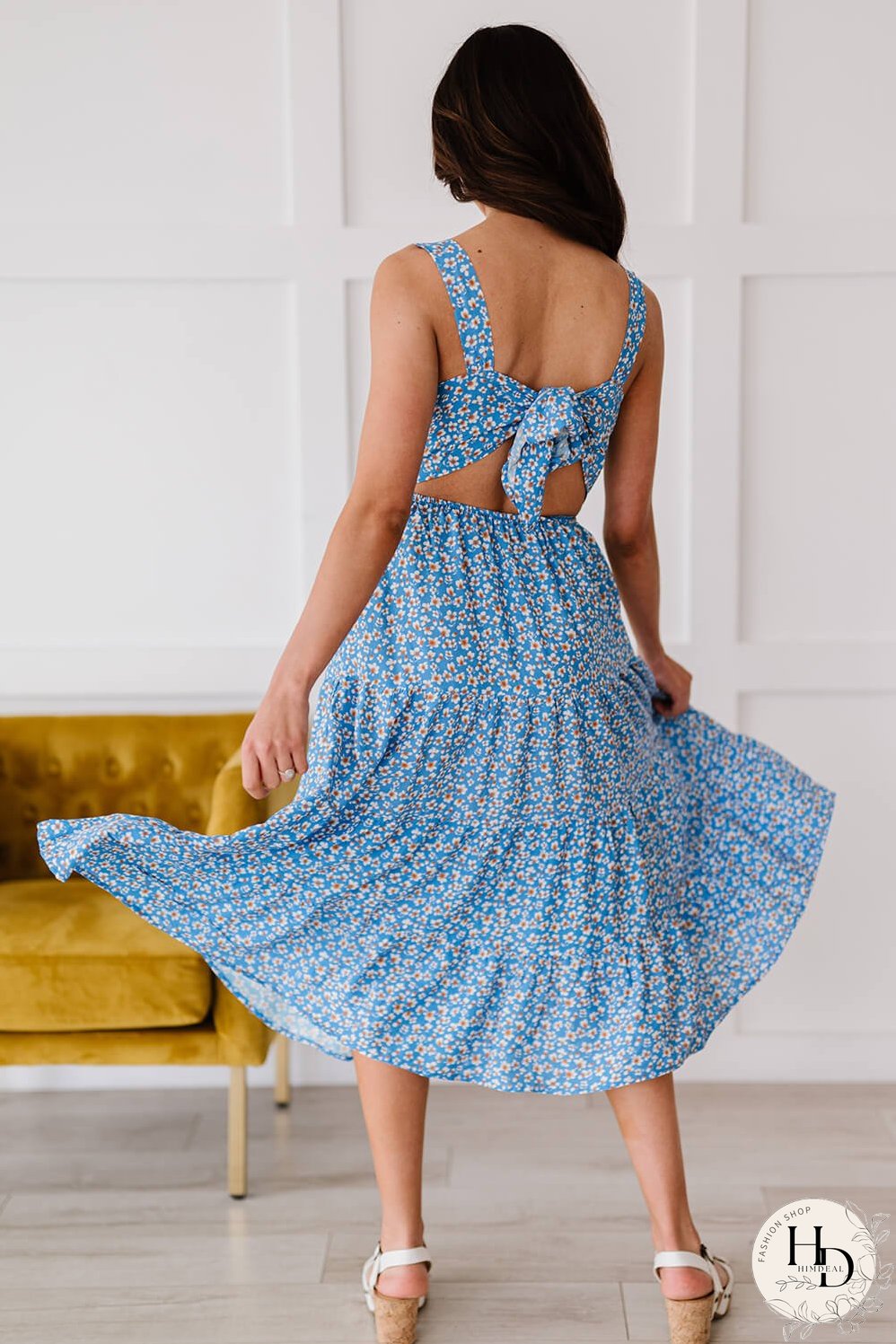 Ditsy Floral Open Back Sleeveless Dress