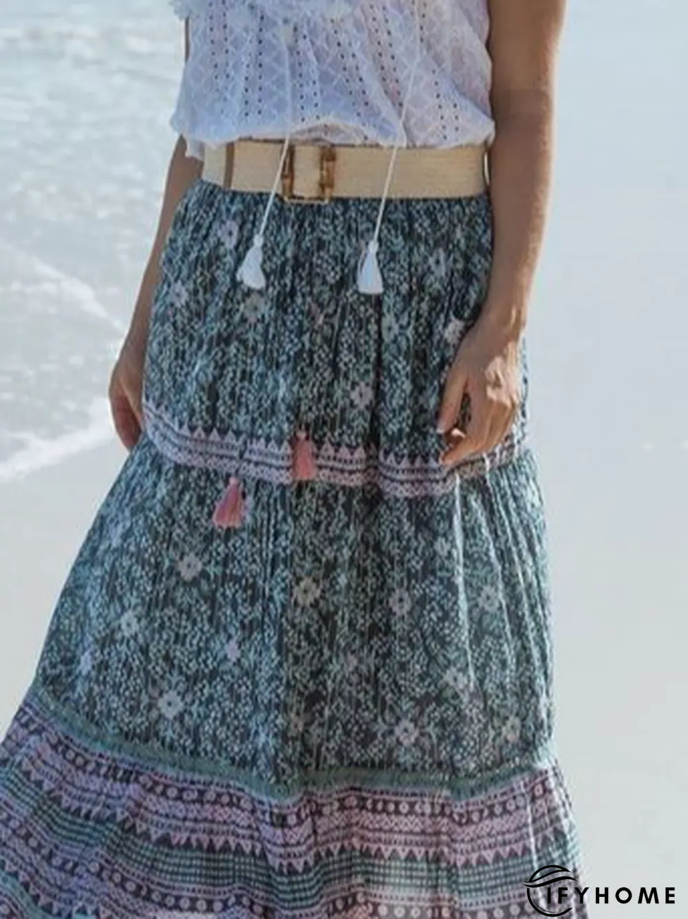 Loose Green Floral Vacation Skirt | IFYHOME